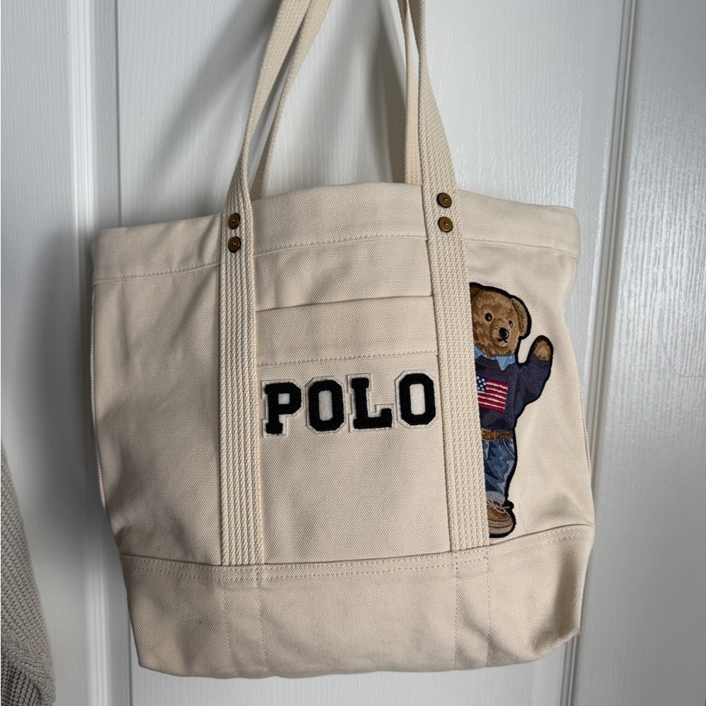 Rare Polo Ralph Lauren Bear Canvas Tote Bag Large A4 Zip Travel